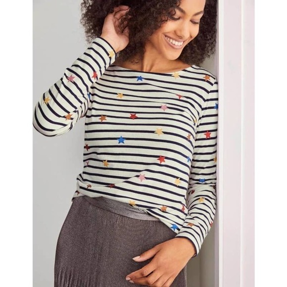 Boden Tops - BODEN Christmas Breton Shirt In Multi Glitter Star On Stripe (US/2)